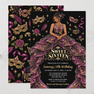 Convites Masquerade Borgonha Dourado Sweet Sixteen