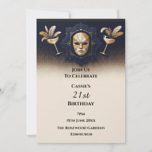 Convites Masquerade Cocktail Navy Gold