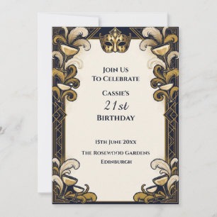Convites Masquerade Cocktail Preto Dourado