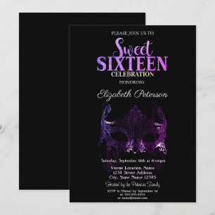 Convites Masquerade,Convite Purple Masque Sweet 16
