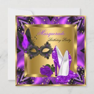 Convites Masquerade Dourado Abstrato Magenta Roxo Salto Alt