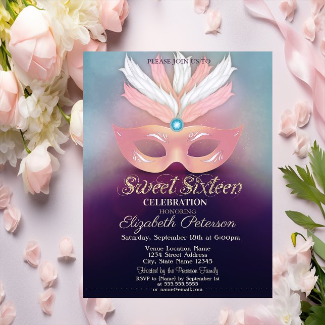 Convites Masquerade, Estrelas, Ombre Sweet 16 (Criador carregado)