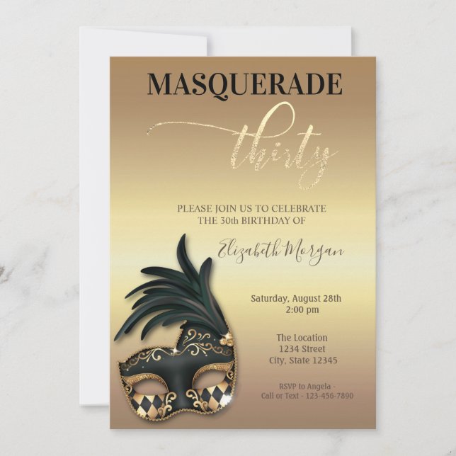 Convites Masquerade Gold 30º Aniversário  (Frente)