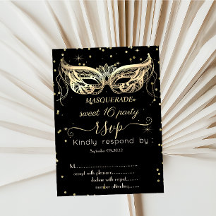 Convites Masquerade Gold Diamonds Sweet 16 RSVP