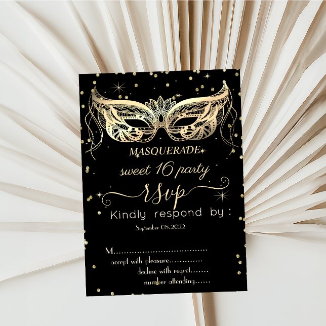 Convites Masquerade Gold Diamonds Sweet 16 RSVP (Criador carregado)