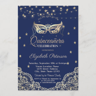 Convites Masquerade,Luzes de Corda,Renda,Estrelas Quinceañe
