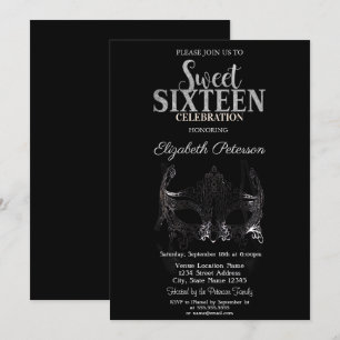 Convites Masquerade, Máscara Prateada Sweet 16