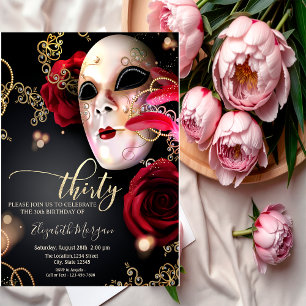 Convites Masquerade, Masque Rosas Vermelhas Aniversário de