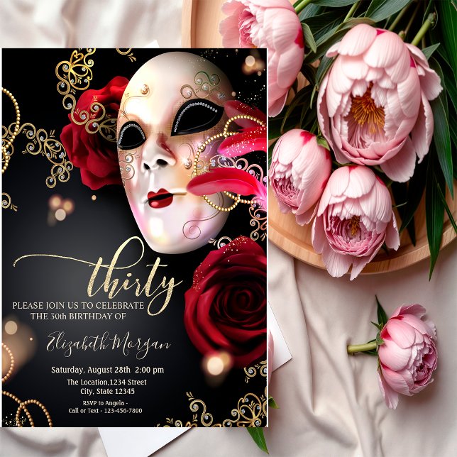 Convites Masquerade, Masque Rosas Vermelhas Aniversário de  (Criador carregado)