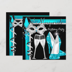 Convites Masquerade Saltos Altos Azul Turquesa Preto Champa