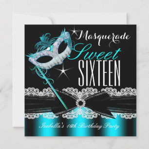 Convites Masquerade Sweet Sixteen Sweet 16 Azul Teal 2