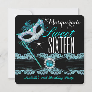 Convites Masquerade Sweet Sixteen Sweet 16 Azul Teal 2