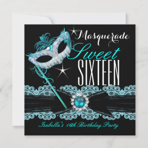 Convites Masquerade Sweet Sixteen Sweet 16 Azul Turquesa 2