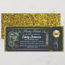 Convites Masquerade Ticket Birthday Invitation Teal Gold