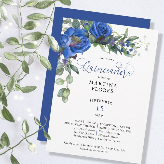 Convites Massa Elegante Eucalyptus Rosa azul e Quinceanera (Criador carregado)