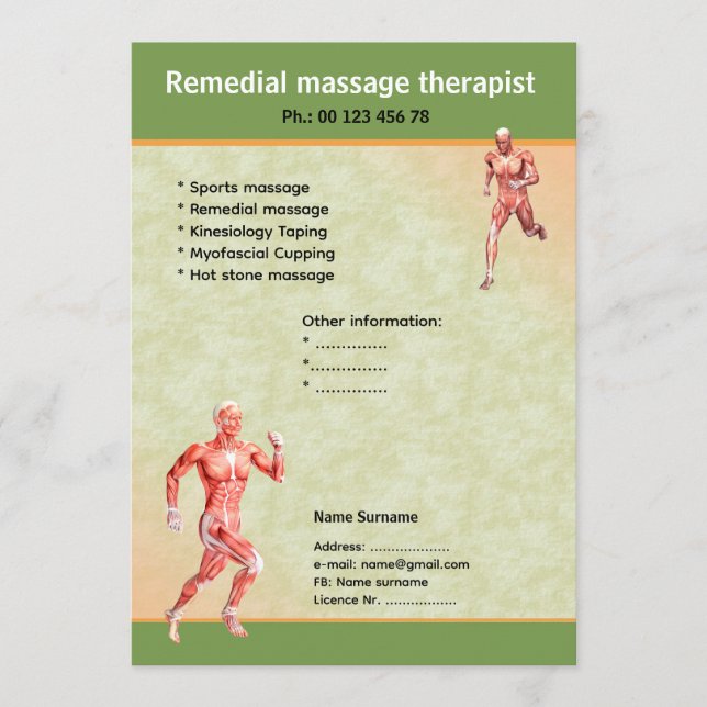 Convites massage therapist  flyer template  (Frente)