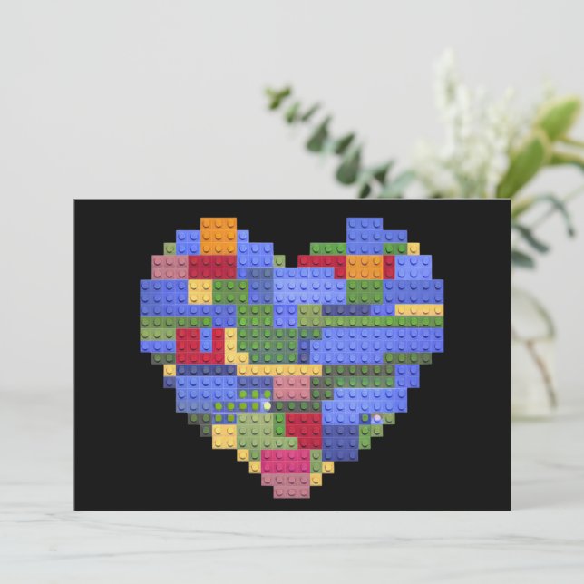 Convites Master Builder Block Brick Building Heart Valentin (Em pé/Frente)