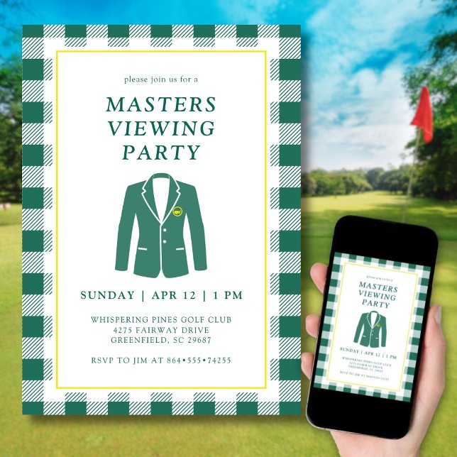Convites  Masters Viewing Watch Party Golf Green Jacket (Elegant design inspired by the iconic green jacket.)