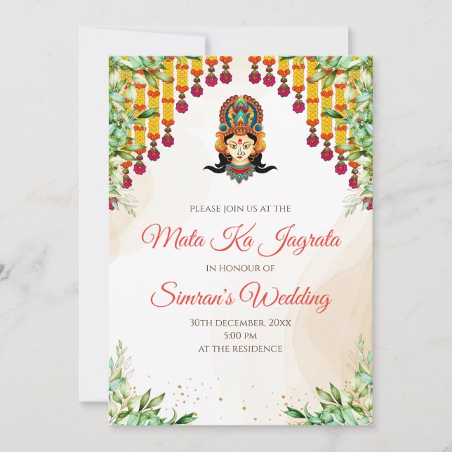 Convites Mata ki Chowki convida & Mata Rani (Frente)