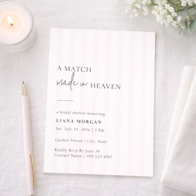 Convites Match Made in Heaven Stripe Bridal Shower Invite (Criador carregado)