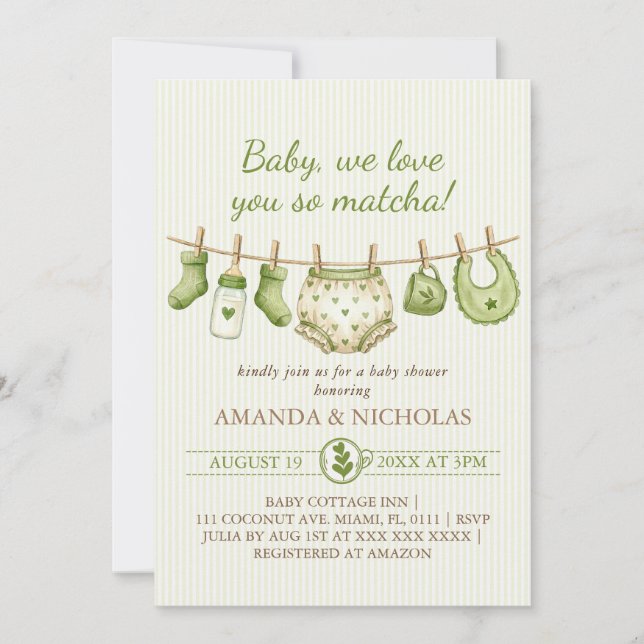 Convites Matcha Baby Shower Invitation (Frente)