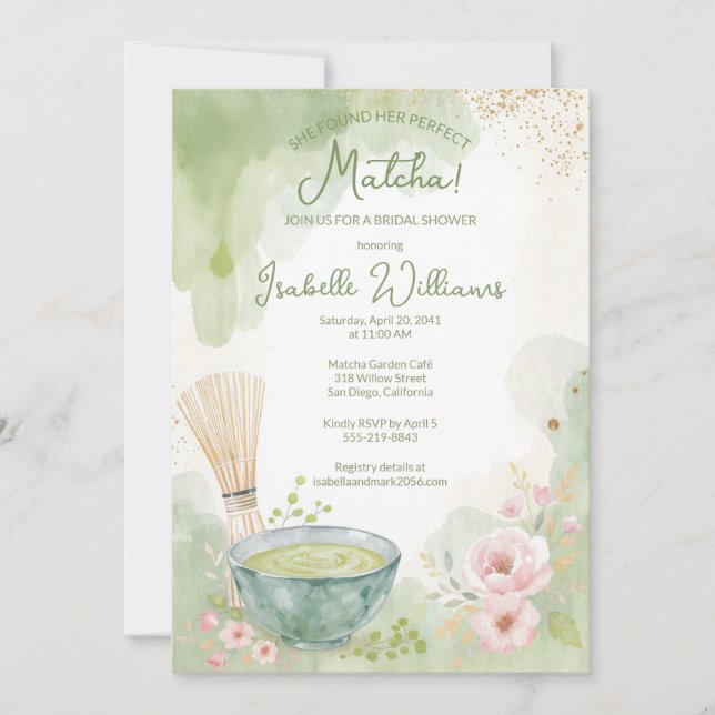 Convites Matcha Tea Bridal Shower Green Tea Party (Frente)
