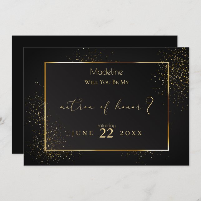 Convites Matrão de Honra Dourada e Negra Elegante (Frente/Verso)