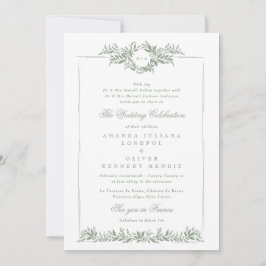 Convites matrimônio clássico de folha verde sage wreath etf