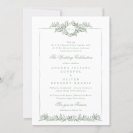 Convites matrimônio clássico de folha verde sage wreath etf