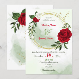 Convites matrimônio vermelho flores brancas verdes e dourad