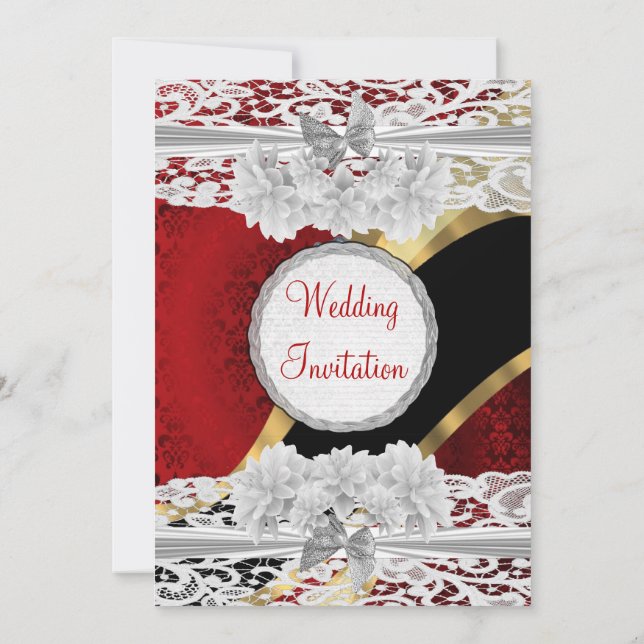 Convites Matriz de vintagem vermelha e casamento de rendas  (Verso)
