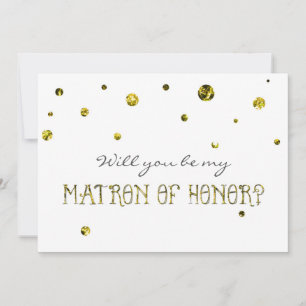 Convites MATRON OF HONOR White & Dourado Glitter Pontos