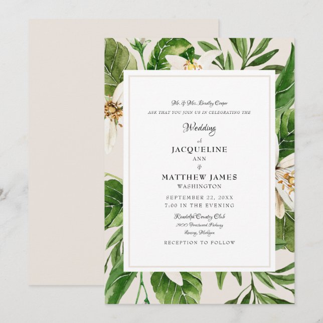 Convites Matte de Casamento de Cream dos Pais de Folhagem E (Frente/Verso)