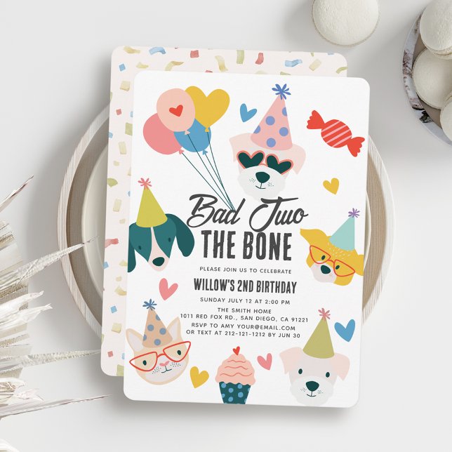 Convites Mau Dois o segundo aniversário de Cães Ossos e Bal (Criador carregado)