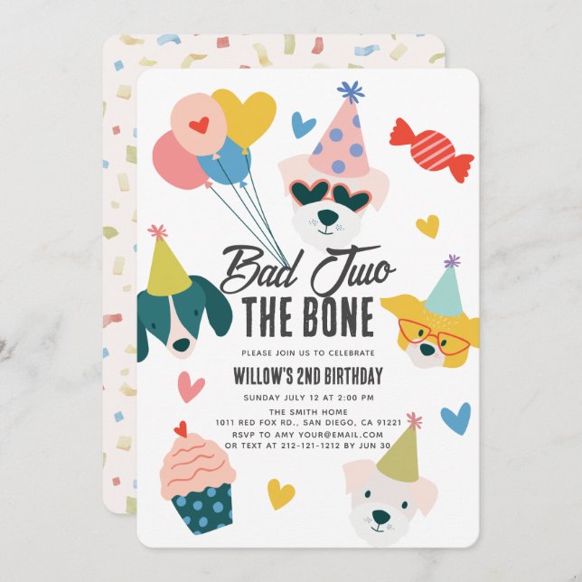 Convites Mau Dois o segundo aniversário dos Balões dos Cães (Frente/Verso)