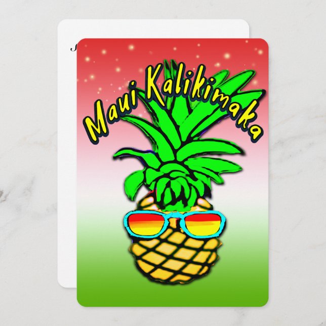 Convites Maui Kalikimaka Pun Hawaiai Pineapple (Frente/Verso)