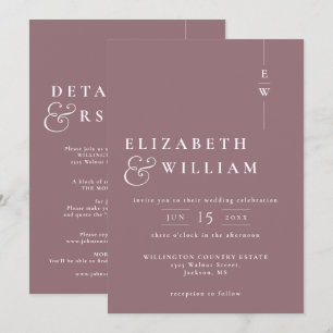 Convites Mauve All In One Modern Monographic Wedding