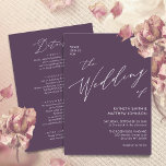 Convites Mauve All In One Modern Script Elegant Wedding<br><div class="desc">Elegante Mauve Tudo Em Um Cartão De Convite De Casamento Mínimo Elegante De Script Moderno. Celebre o seu dia especial com esta elegante e bela carta de convite para casamento para embelezar a sua ocasião especial. Todos os textos estão pré-organizados para que você personalize fácil e rapidamente com seus próprios...</div>
