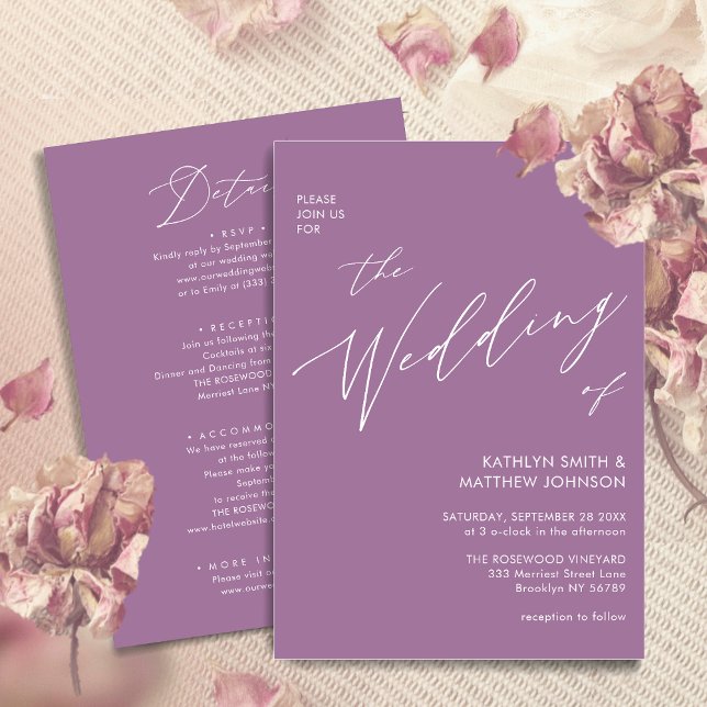 Convites Mauve All In One Modern Script Minimalist Wedding (Criador carregado)