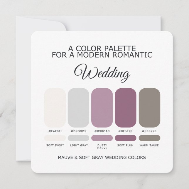 Convites Mauve and Soft Gray Wedding Color Palette Card (Frente)