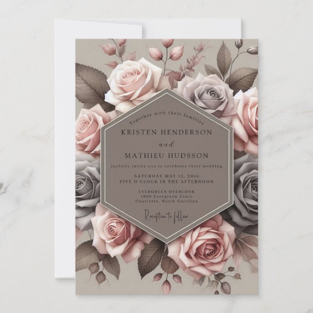 Convites Mauve Antique Bloom Wedding (Frente)
