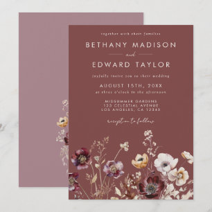 Convites Mauve Autumn Floral Wedding