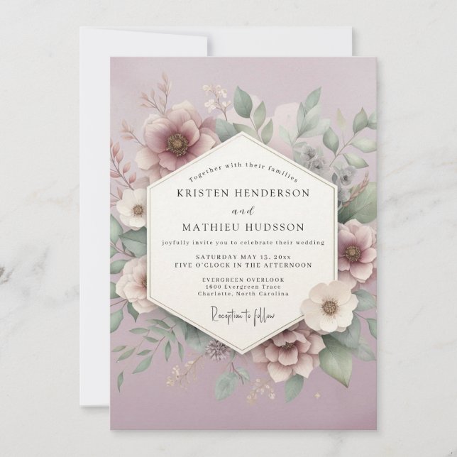Convites Mauve Blossom Romantic Wedding (Frente)