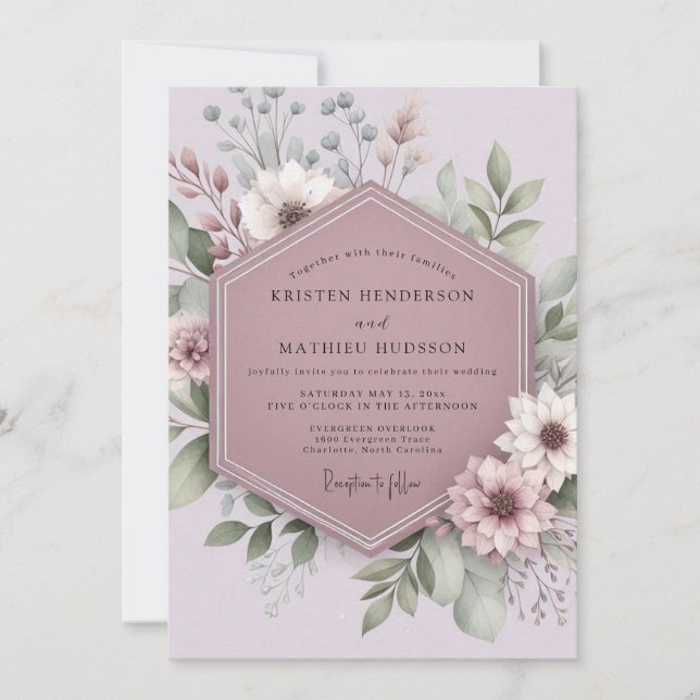 Convites Mauve Blossom Whimsy Wedding (Frente)