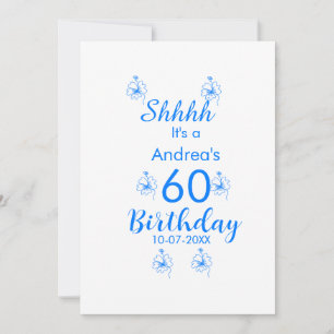 Convites Mauve branco azul shhhh 60.º aniversário nome flor