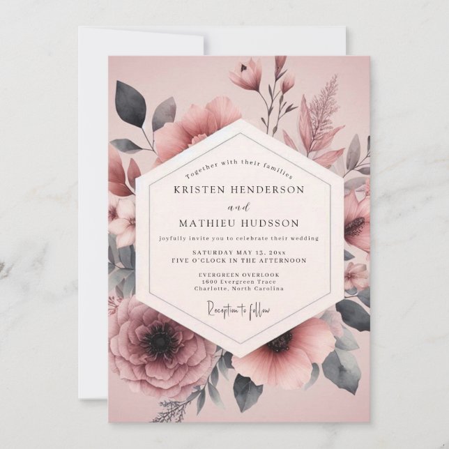 Convites Mauve Charcoal Flora Wedding (Frente)