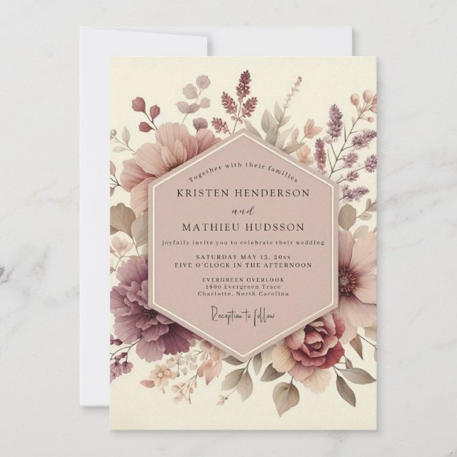 Convites Mauve Ethereal Bloom Wedding (Frente)