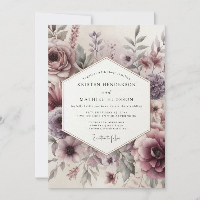 Convites Mauve Ethereal Floral Wedding (Frente)