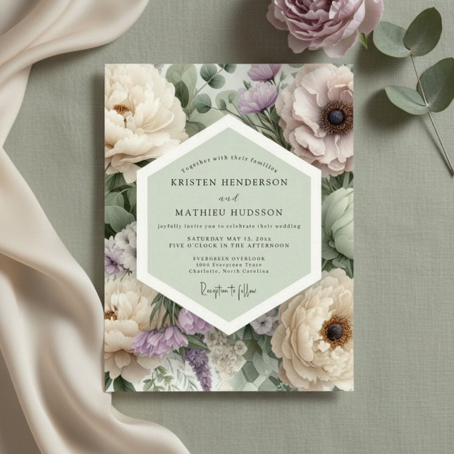 Convites Mauve Floral Botanical Romance Wedding (Criador carregado)