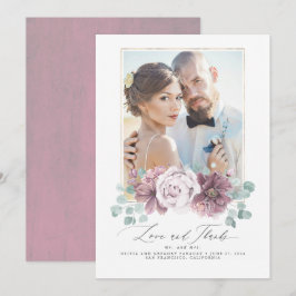 Convites Mauve Floral Love e Obrigados Casamento Obrigado
